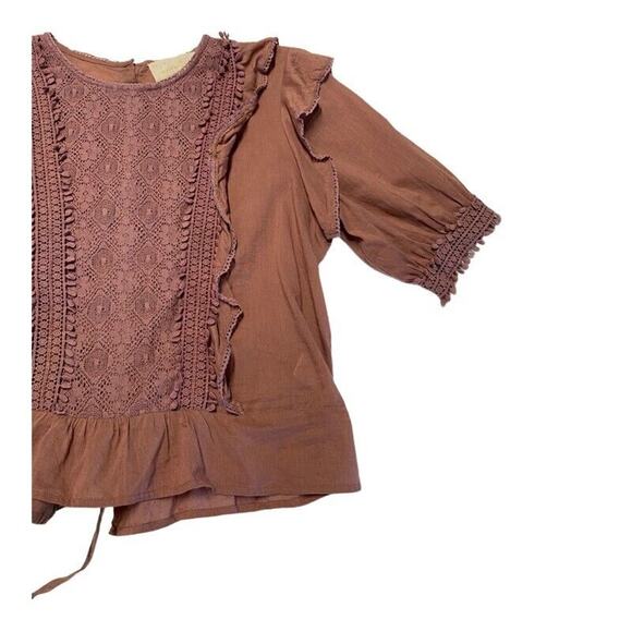 Love Sam Lace & Ruffle Trimmed Scoop Neck  top pink rosewood sz medium - Picture 6 of 8